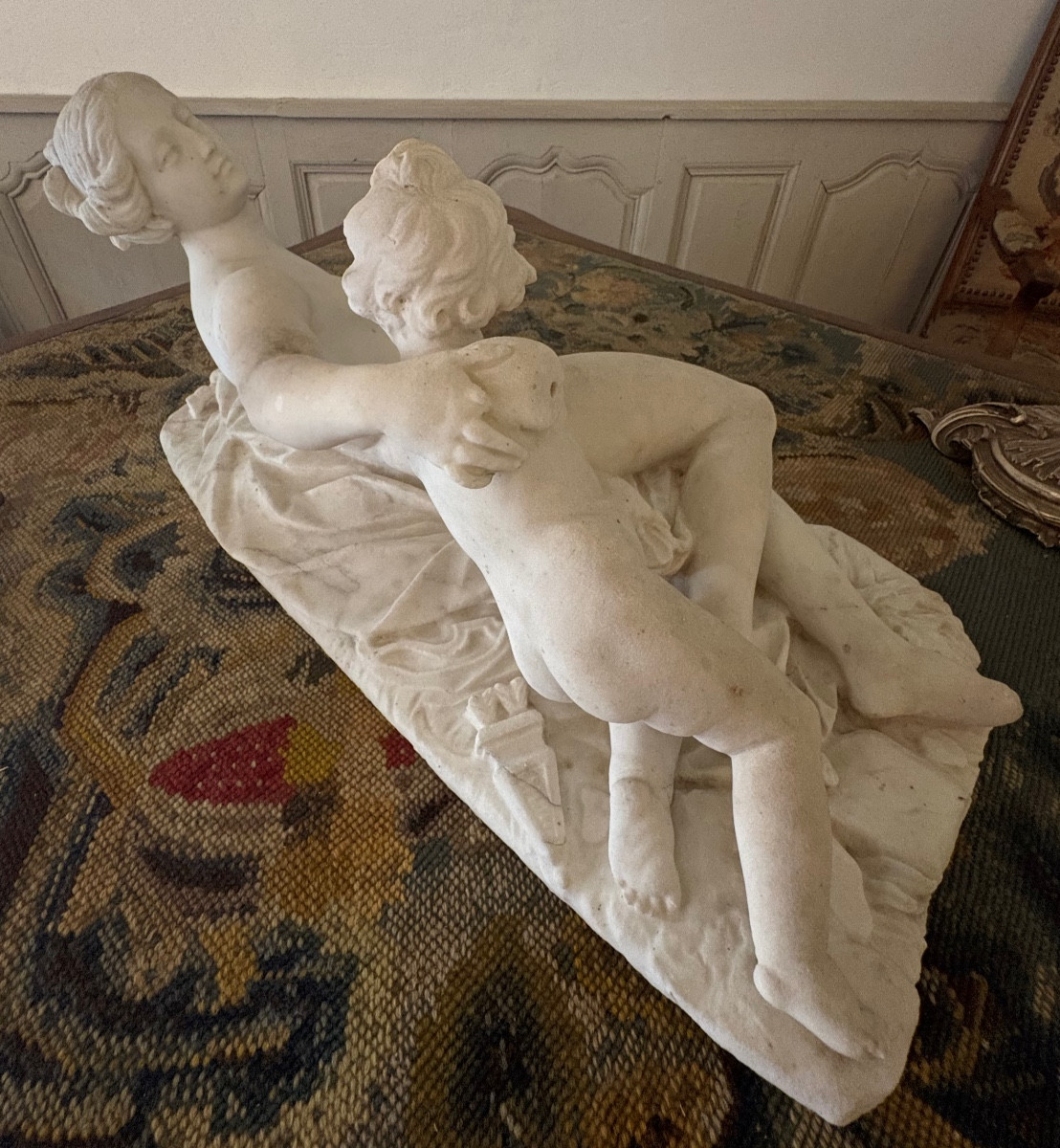 19th Century Alabaster Sculpture, Allegory Of Maternity.-photo-2