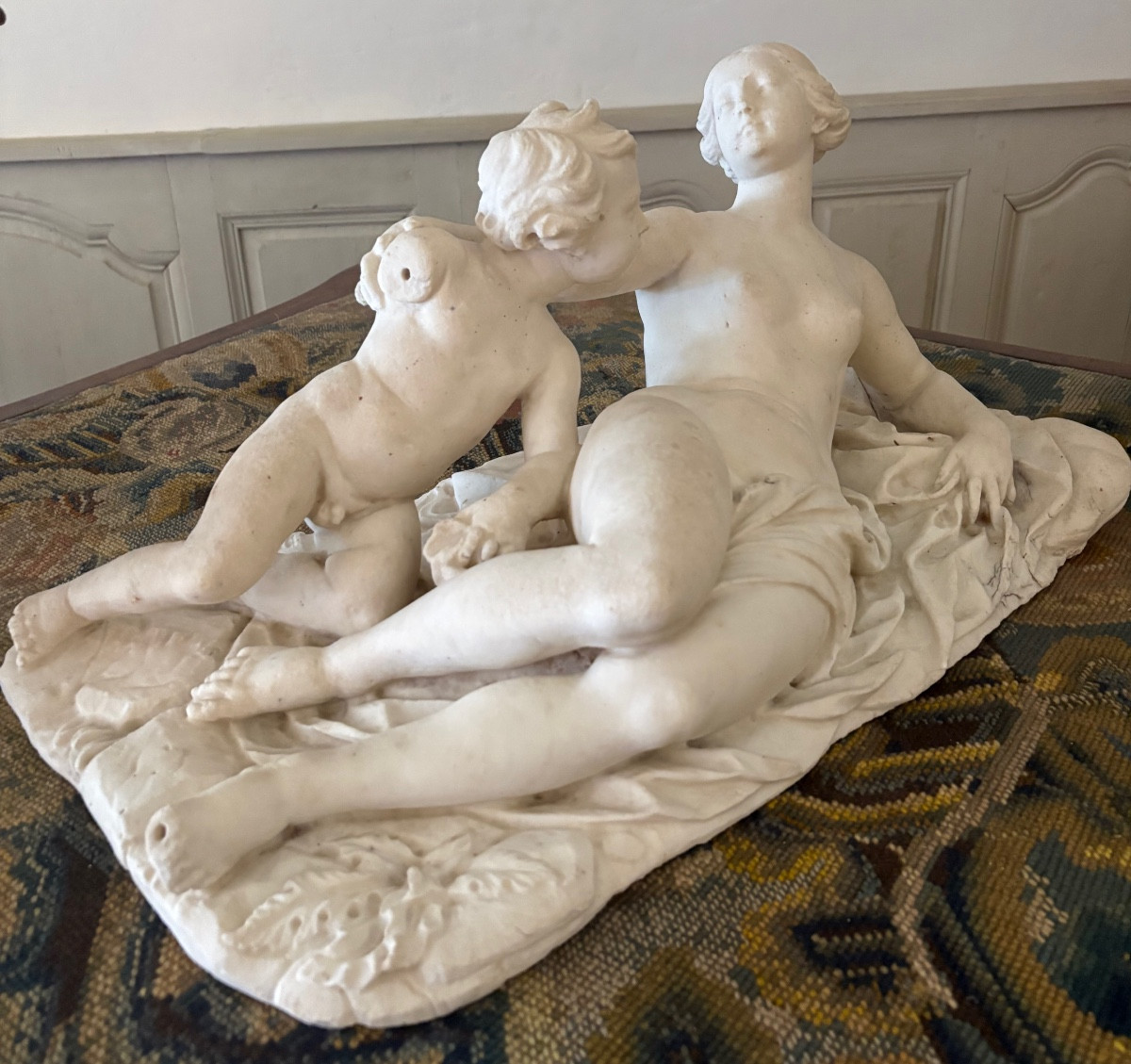 19th Century Alabaster Sculpture, Allegory Of Maternity.-photo-3