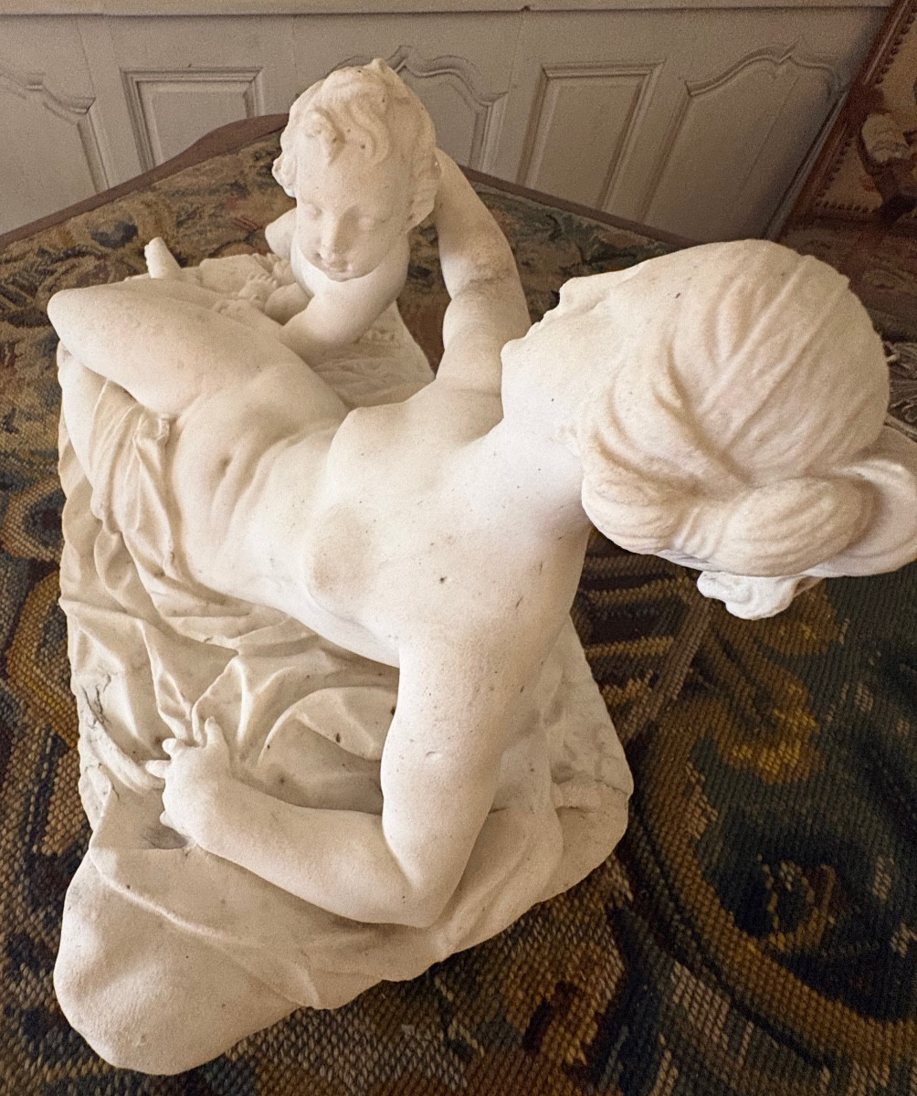 19th Century Alabaster Sculpture, Allegory Of Maternity.-photo-4