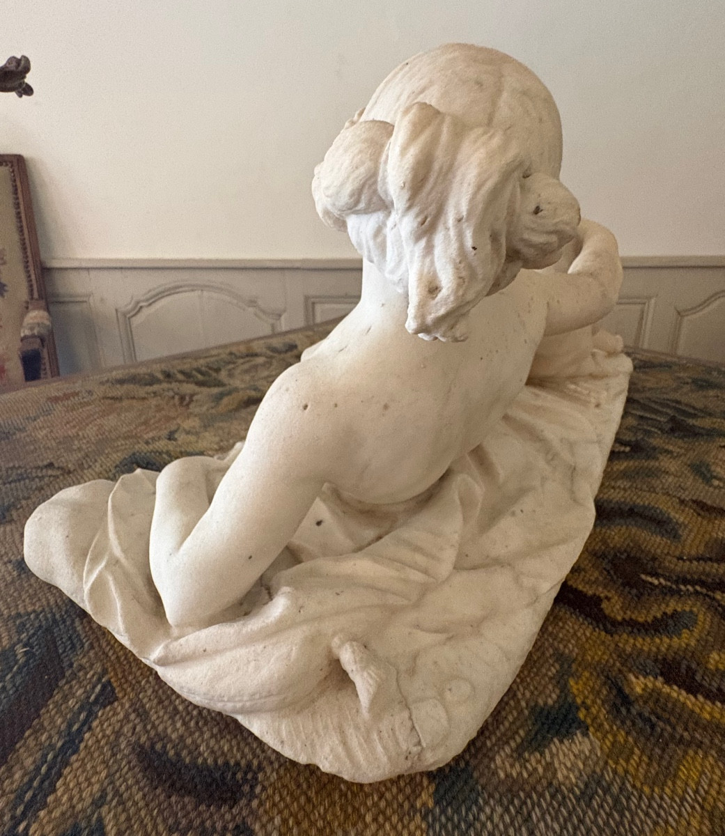 19th Century Alabaster Sculpture, Allegory Of Maternity.-photo-5