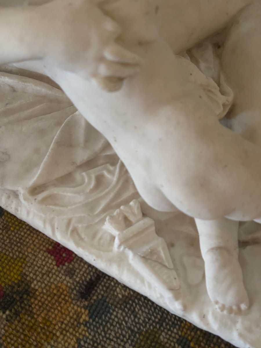 19th Century Alabaster Sculpture, Allegory Of Maternity.-photo-7