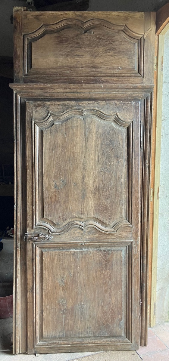 Oak Communication Door With Frame And Overmantel, 18th Century