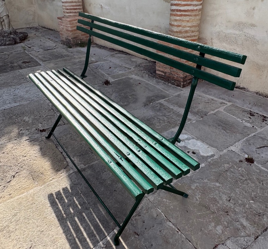 2 Iron And Wood Folding Benches 19th Century-photo-1