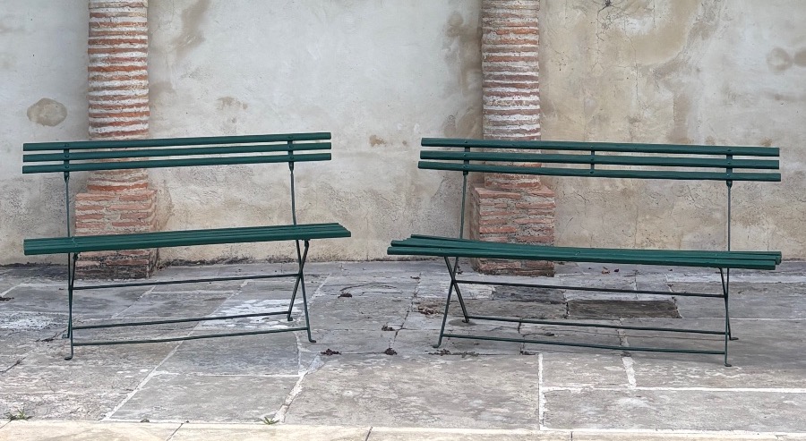 2 Iron And Wood Folding Benches 19th Century