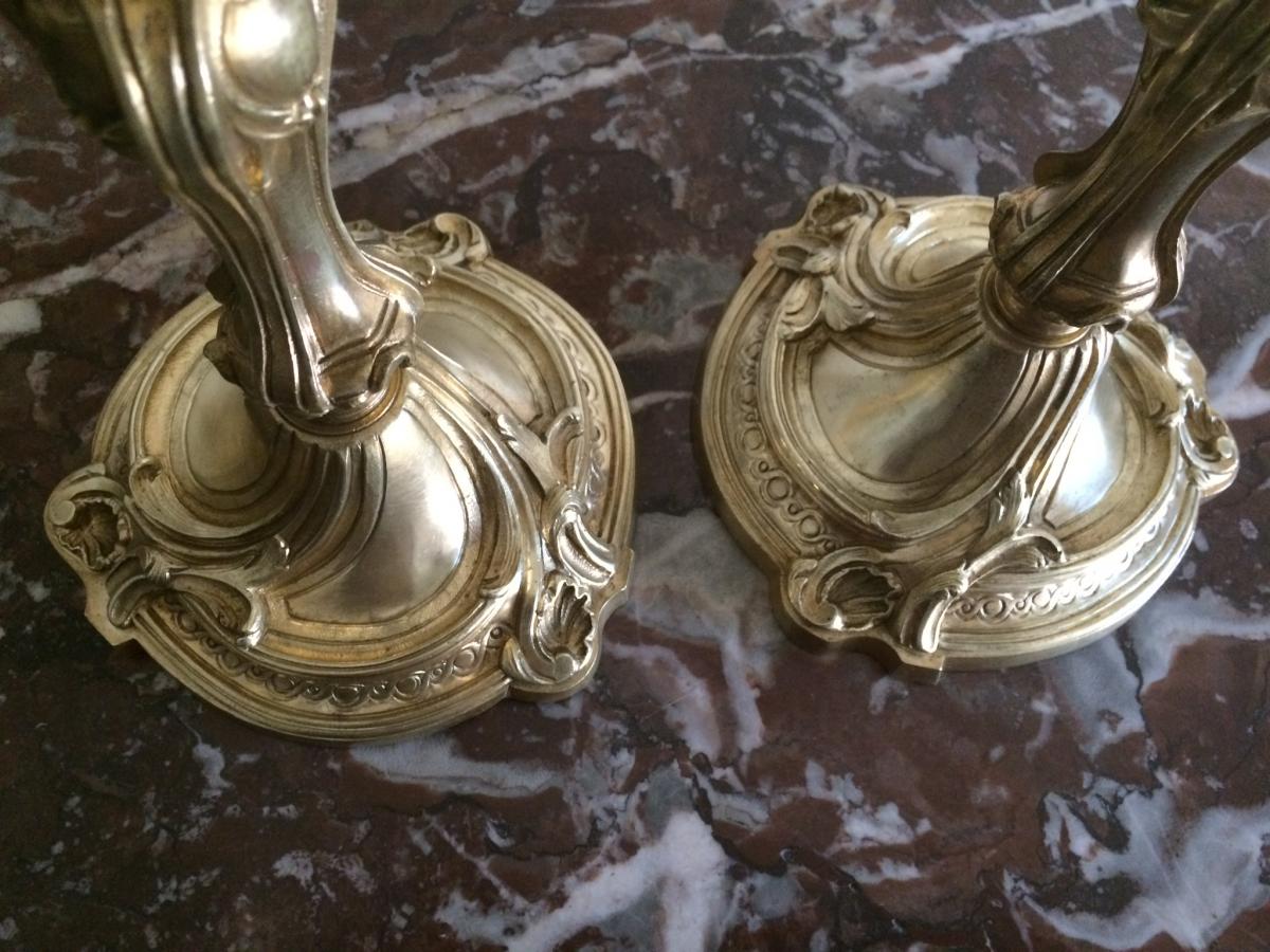 Candlesticks Pair Louis XV Gilt Bronze-photo-3