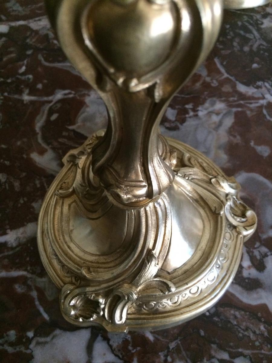 Candlesticks Pair Louis XV Gilt Bronze-photo-4