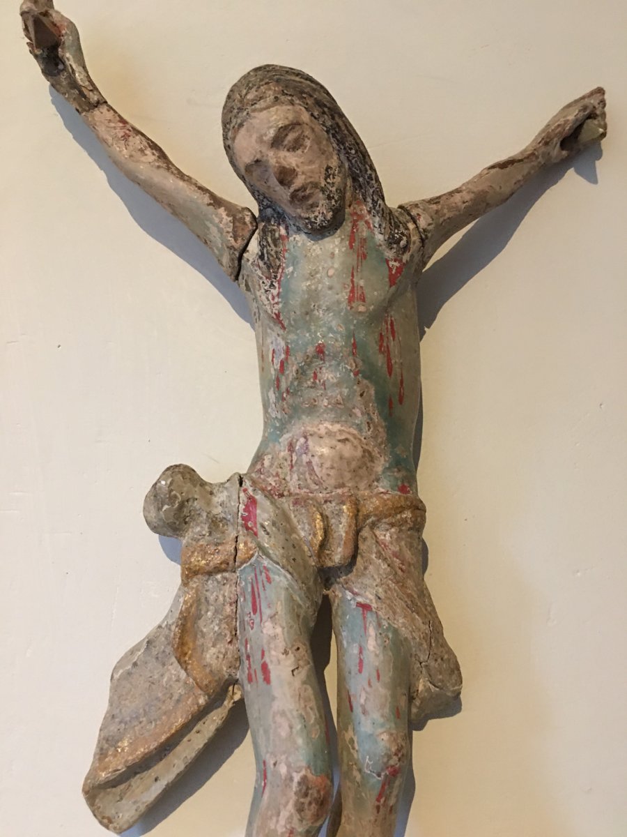 Christ En Bois Polychrome Espagne XVI ème ou XVII ème -photo-2