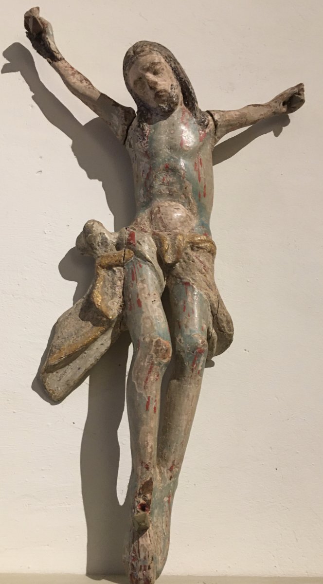 Christ En Bois Polychrome Espagne XVI ème ou XVII ème -photo-3