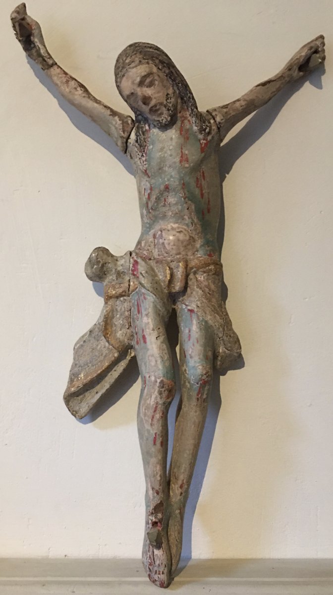 Christ En Bois Polychrome Espagne XVI ème ou XVII ème 