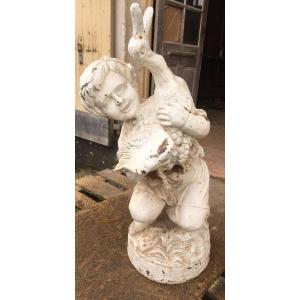 Cast Iron Statue "the Child With The Duck" XIX