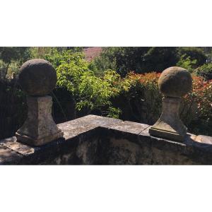 Pair Of Stone Balls On Pedestal XVIII 