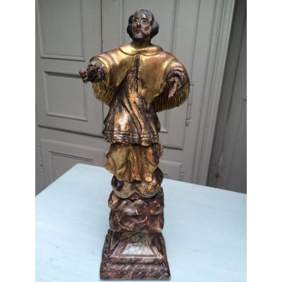 John Of Nepomuk In Golden Wood And Polychrome XVIII Th Central Europe