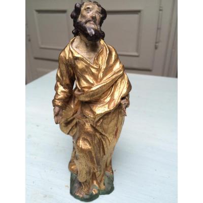 Saint In Golden Wood And Polychrome XVIII Th Central Europe