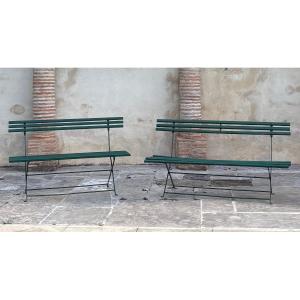 2 bancs pliants en fer et bois XIX ème