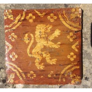  Carreau En Terre Vernissée à Décor d'Un Lion XVII ème