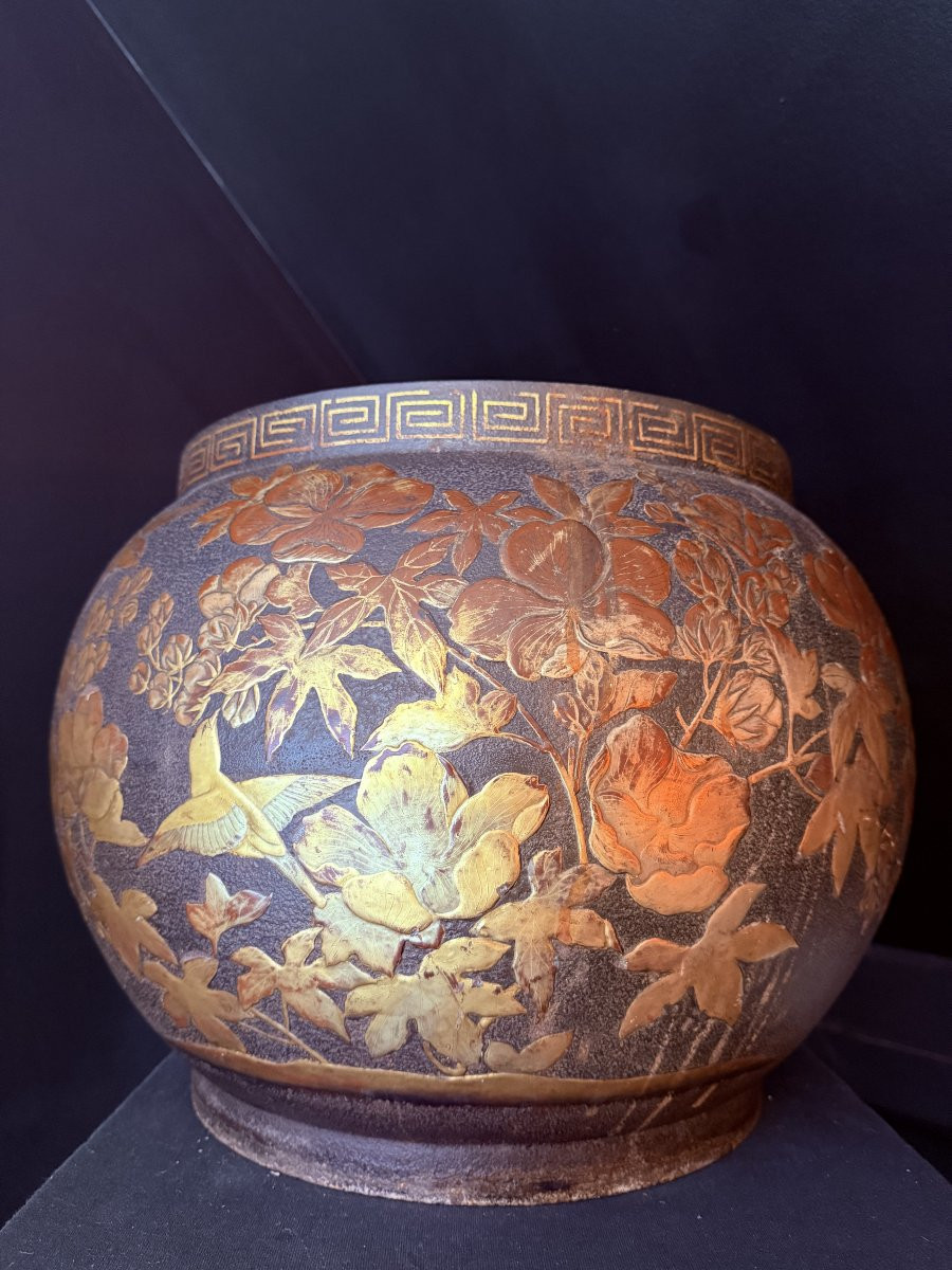 Cast Iron And Lacquered Japanese Planter, Mejii Period-photo-3