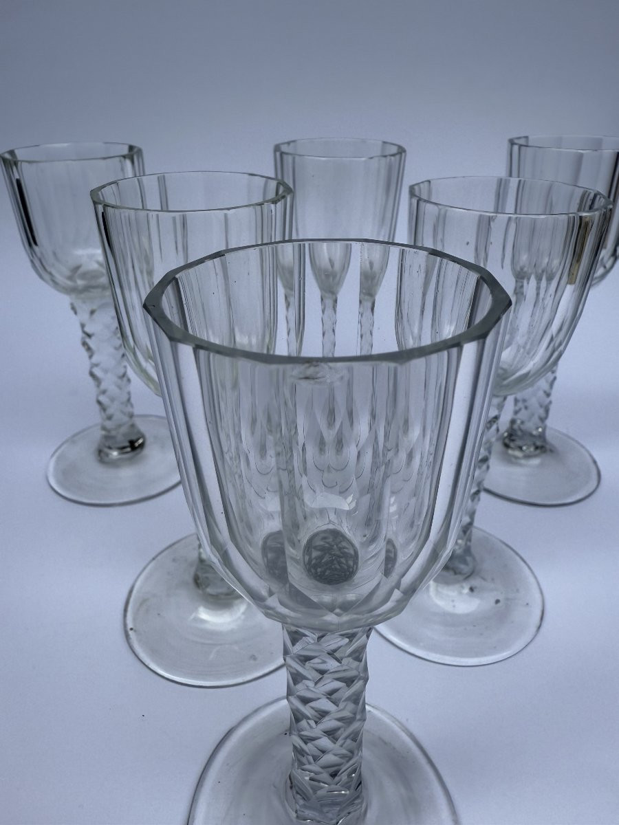 Set Of Six Faceted Crystal Glasses - 18th Century-photo-2