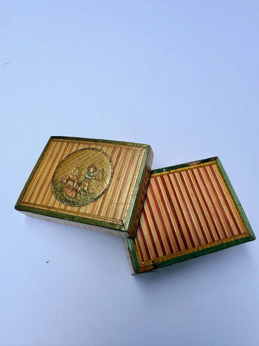 Boîte à mouches en marqueterie de paille - XVIIIe siècle-photo-3