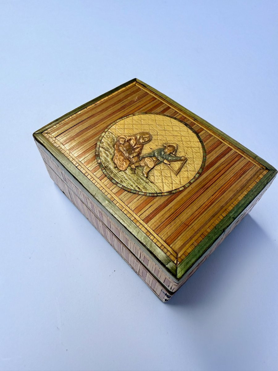 Boîte à mouches en marqueterie de paille - XVIIIe siècle-photo-4