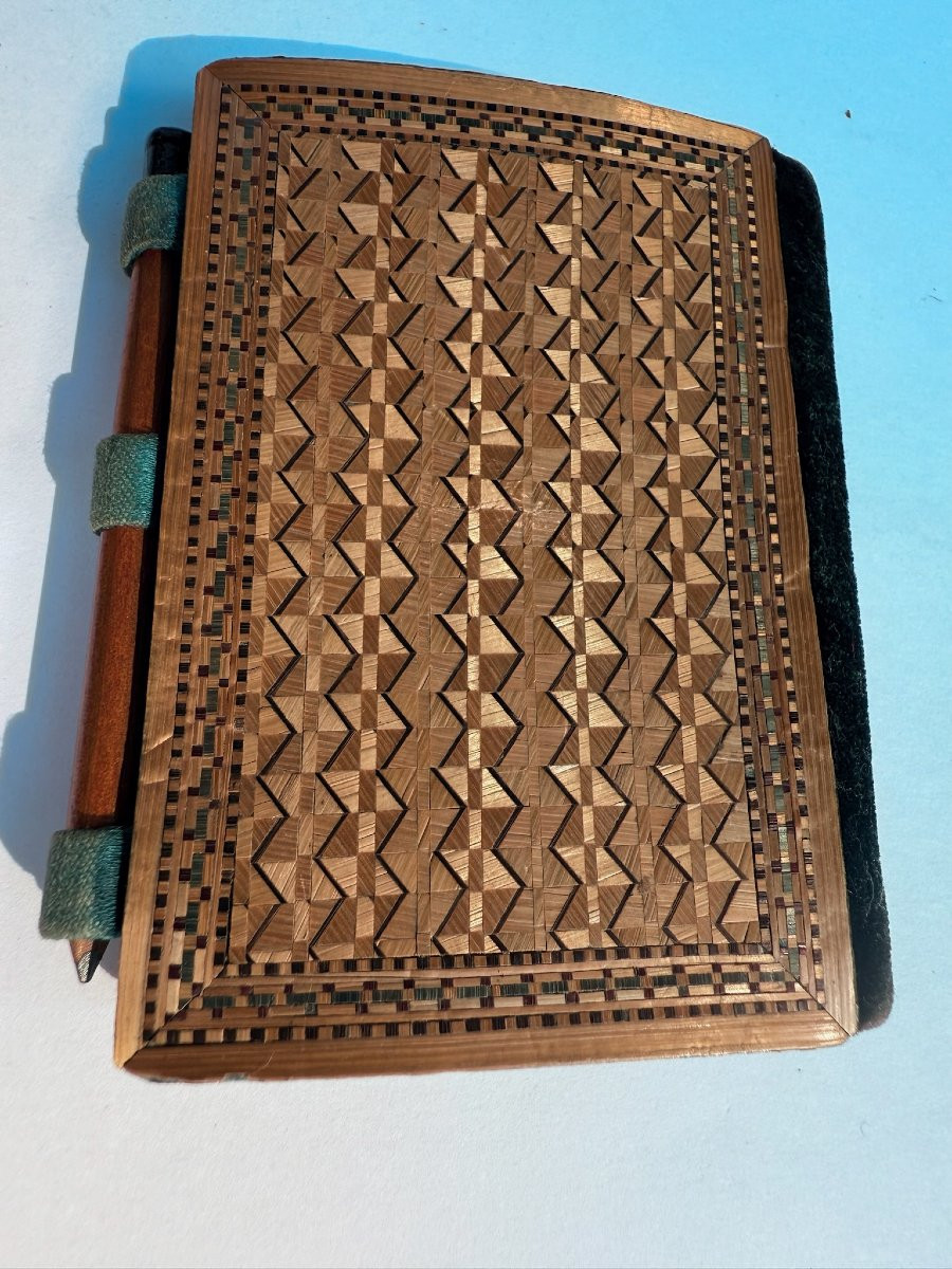 Ensemble de six objets de marqueterie de paille, carnets de bal et étuis - XVIIIe/XIXe siècle-photo-2