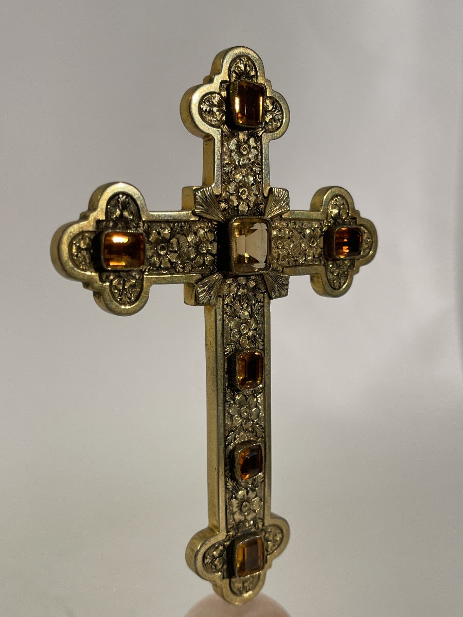 croix d'autel en vermeil sertie de citrines-photo-3