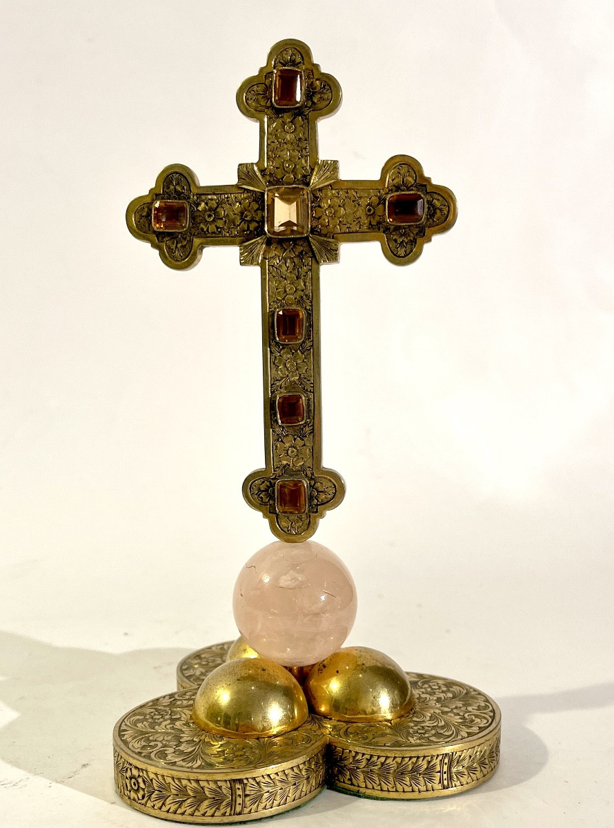 croix d'autel en vermeil sertie de citrines