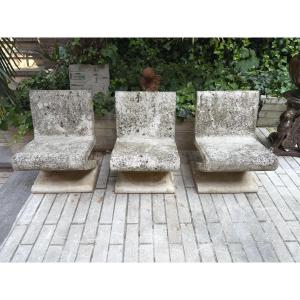 Suite de 6 fauteuils "Zig-Zag" en béton armé