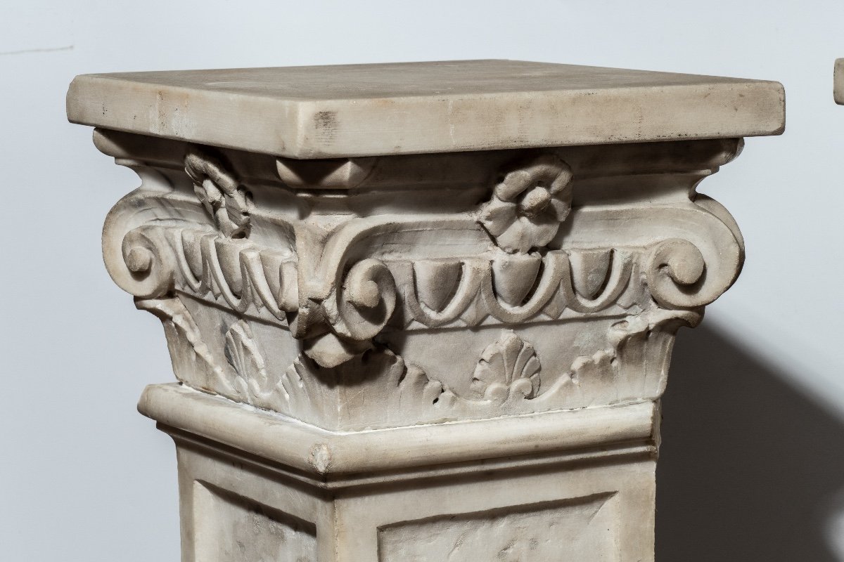 Italian Antique Pair Of Columns/plinths With Floral Motifs, 19th Century-photo-4