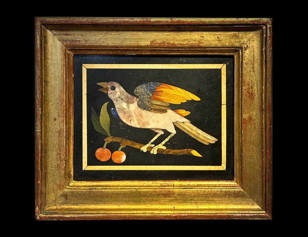 Pair Of Florentine Pietra Dura Plaques With Birds, 18th Century-photo-2