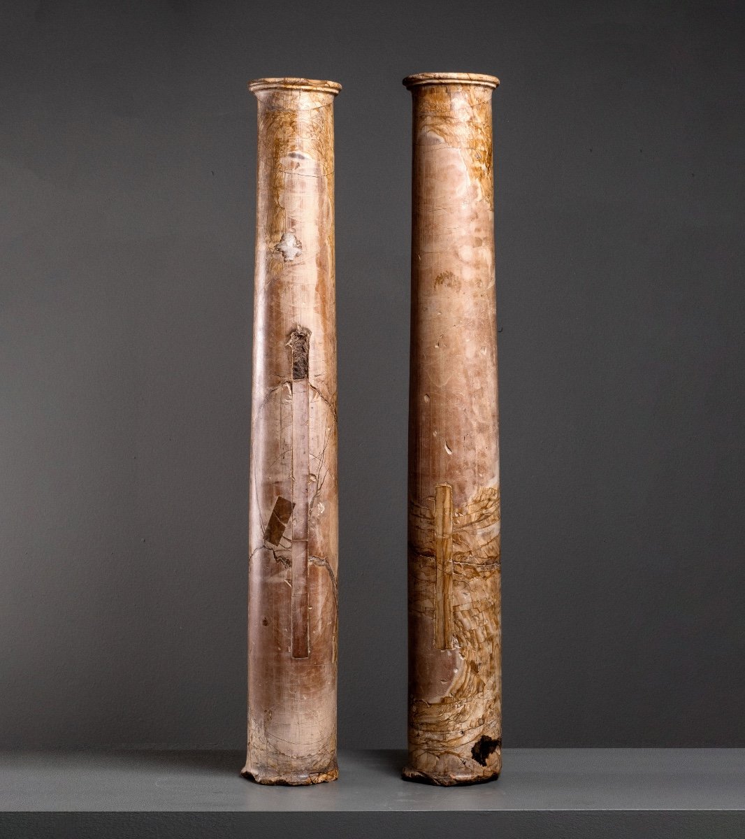 Rare Pair Of Italian Pietra Paesina Columns Italy, 19th Century -photo-2