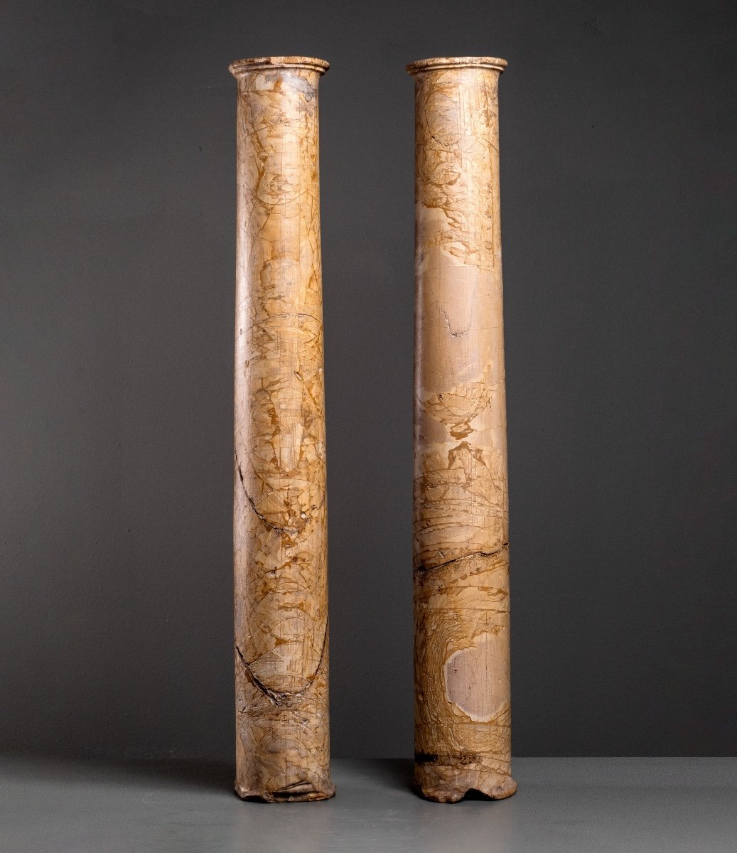 Rare Pair Of Italian Pietra Paesina Columns Italy, 19th Century 