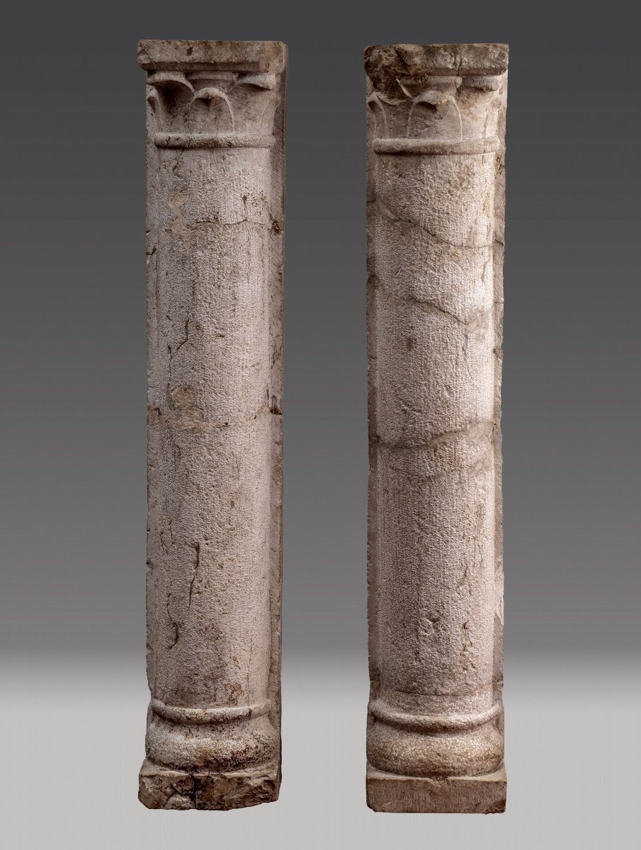 Pair Of Romanesque Marble Columns  Italy, 13th/14th Century  