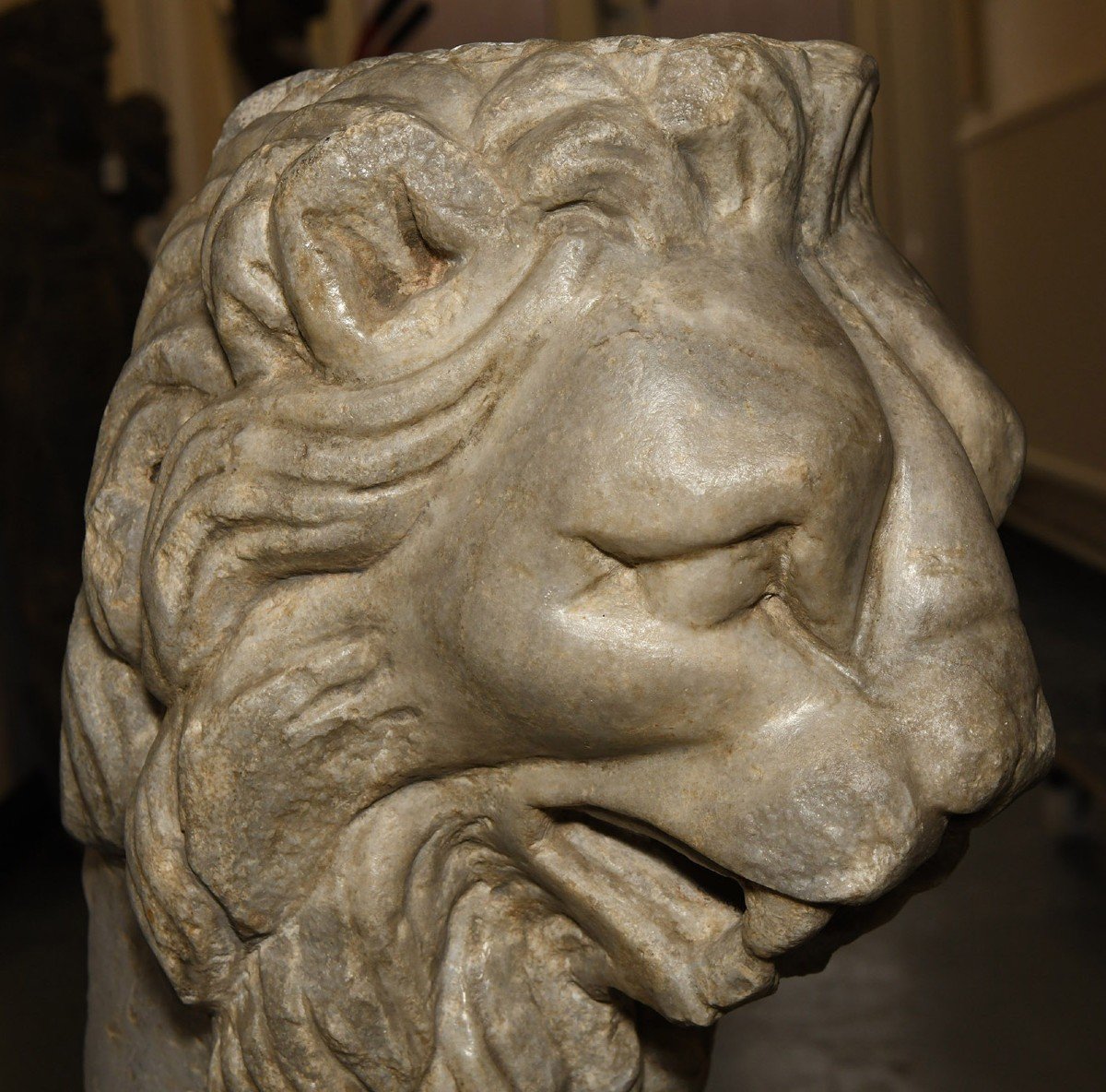 Large Roman Marble Lion Fountain Head, 1st-2nd Century Ad-photo-2