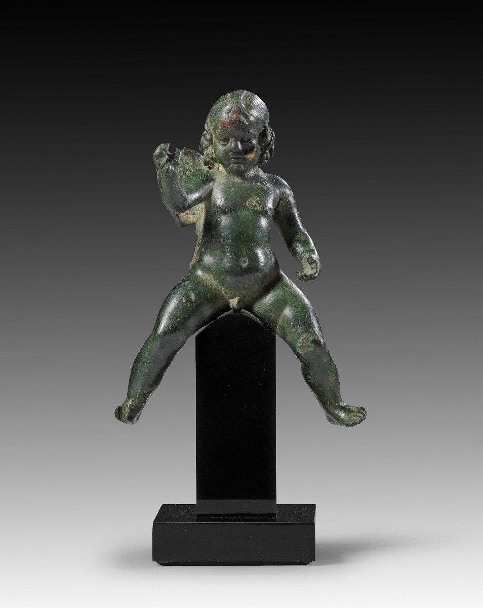 Ancient Roman Bronze Figure Of Eros Riding A Dolphin, Roman Empire
