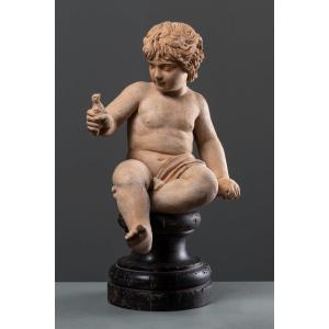 Figure En Terre Cuite Italienne De L'Enfant Hercule, Rome, XVIIIe Siècle, D'Après Algardi