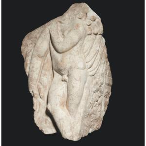 Ancient Roman Marble Altar Fragment With Cupid