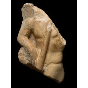 Ancient Roman Marble Relief Of Male Torso, 2nd/3rd Century A.d.