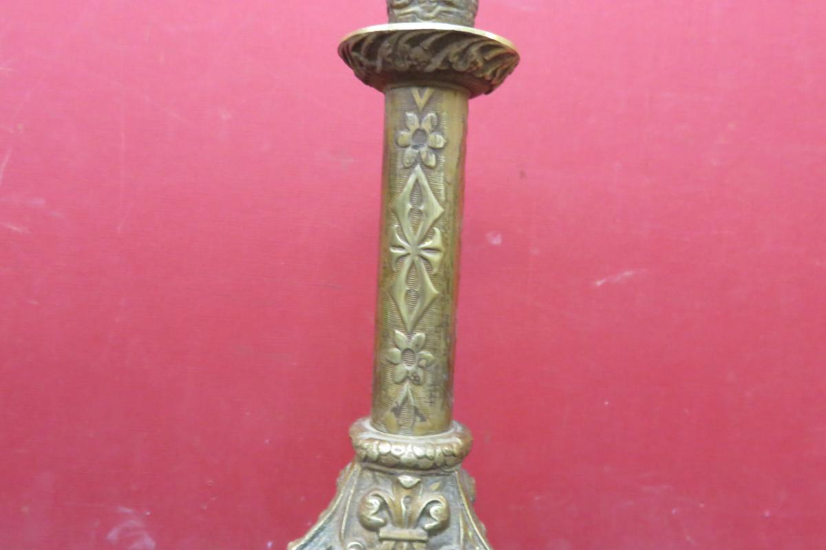 Pair Of Candlesticks Copper De Petite 19th Time.-photo-4