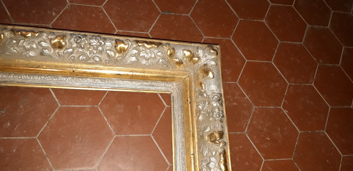 19th Century Frame, In Golden And Silver Wood.-photo-3