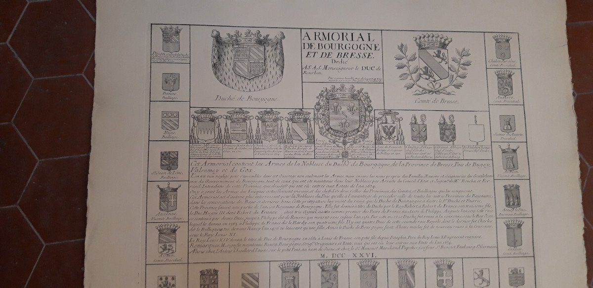 Armorial Of Burgundy And Bresse, Large Engraving Late 19th Time.-photo-2
