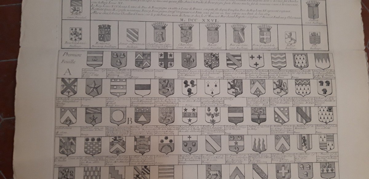 Armorial Of Burgundy And Bresse, Large Engraving Late 19th Time.-photo-1