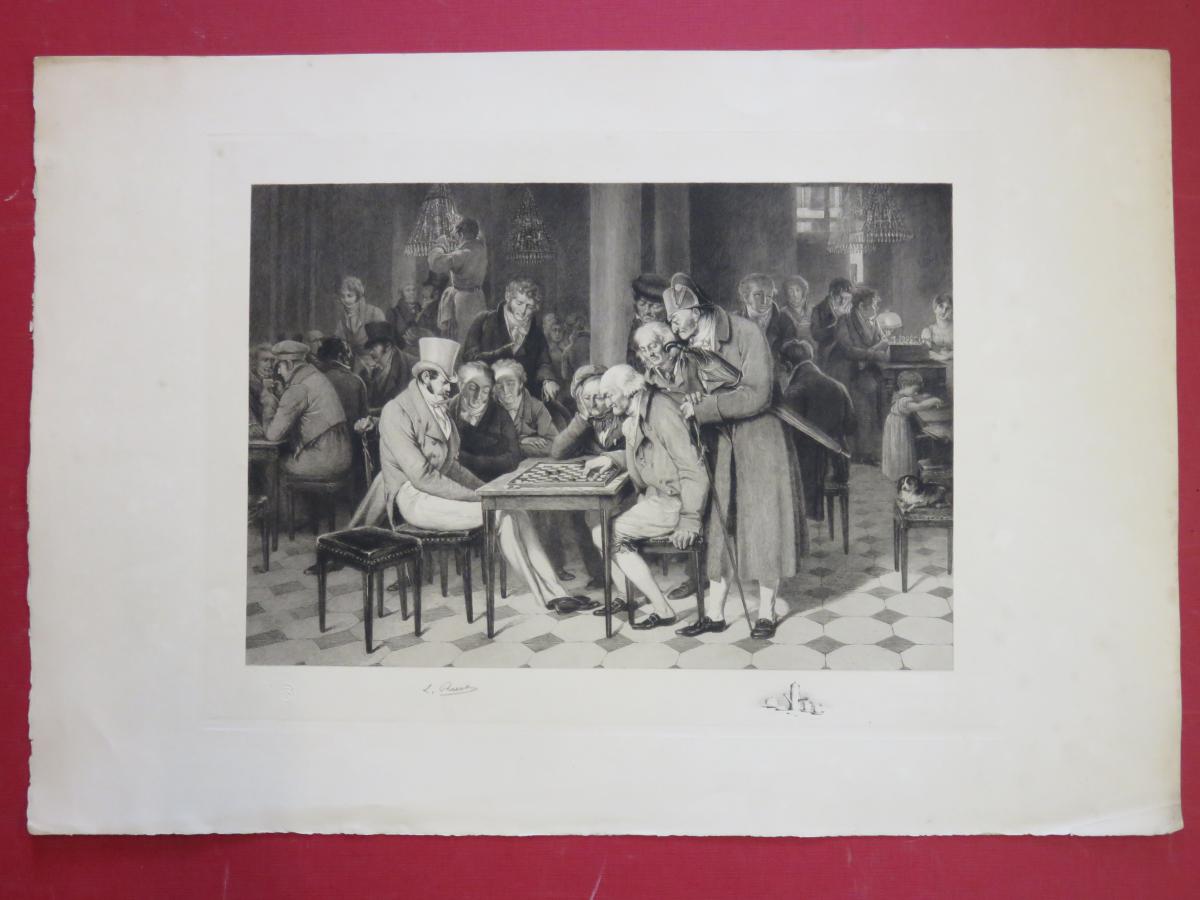 Jeu De Dames, Eau-forte époque Début 20 ème.-photo-2