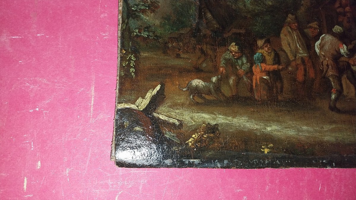 Scène De Taverne, Entourage De Teniers, Tableau époque 17ème.-photo-2