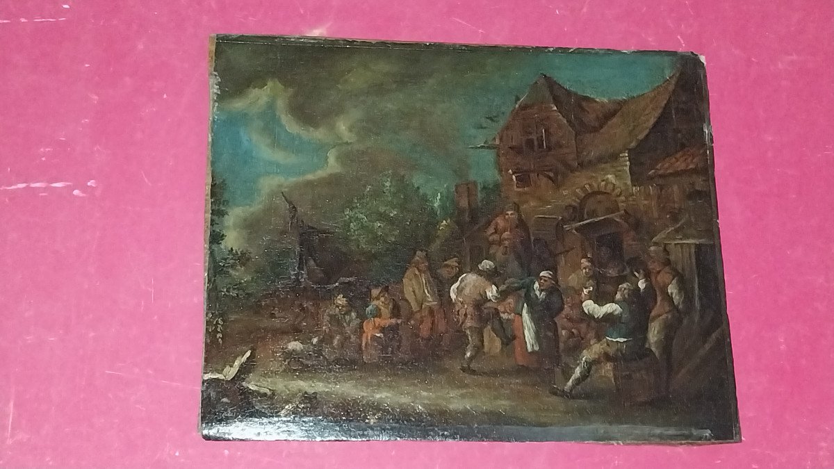 Scène De Taverne, Entourage De Teniers, Tableau époque 17ème.