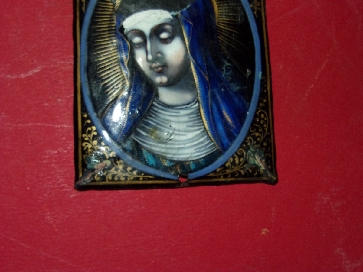 Virgin Mary, Limoges Enamel, Late 16th Time.-photo-3