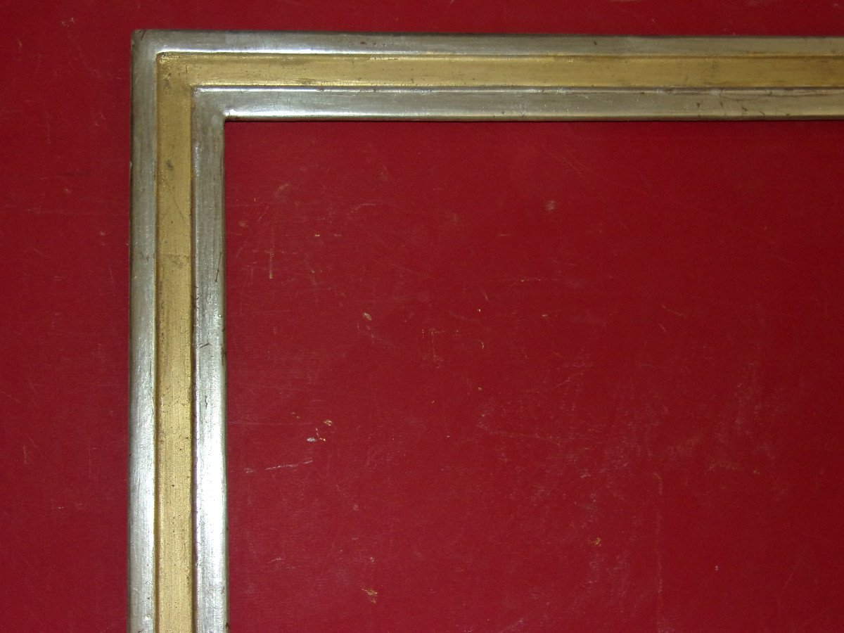 Art Deco Period Frame, 1920 In Gold And Silver Wood.-photo-2