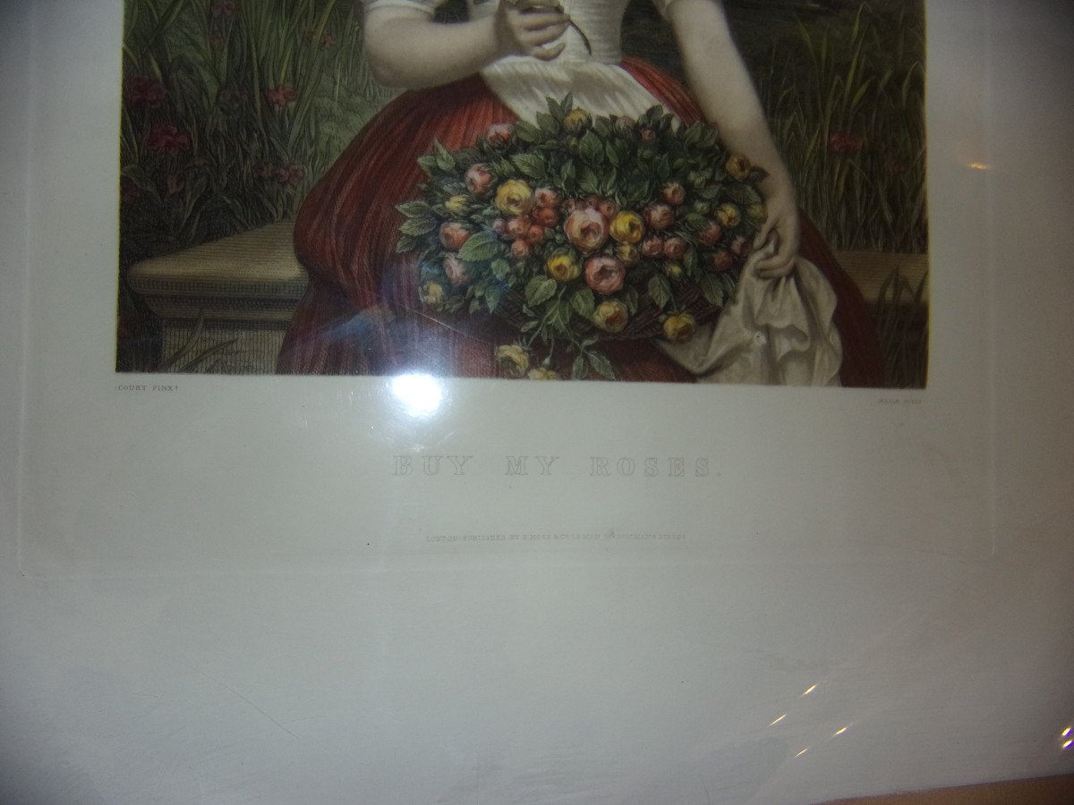 " Buy My Roses", Gravure Anglaise époque 20 ème.-photo-1