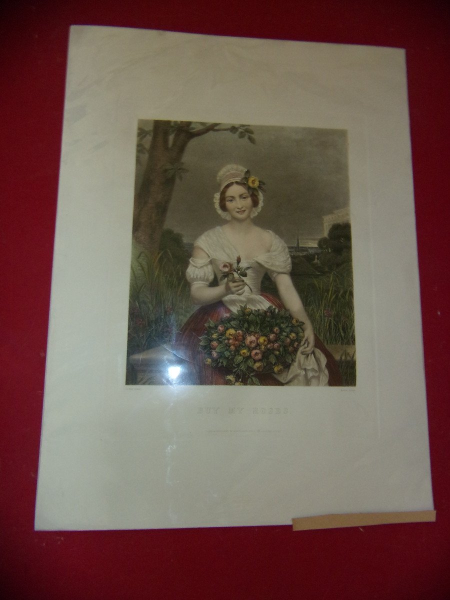 " Buy My Roses", Gravure Anglaise époque 20 ème.