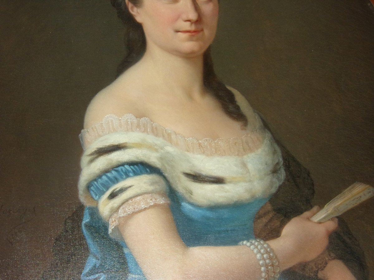 Young Woman With A Fan, Painting Signed H. Lazerges, 19th.-photo-3