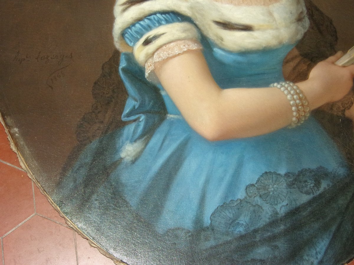 Young Woman With A Fan, Painting Signed H. Lazerges, 19th.-photo-1